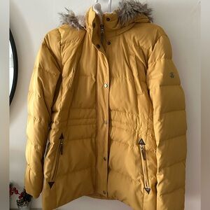 Ralph Lauren Yellow Puffer Jacket with Faux Fur Hood